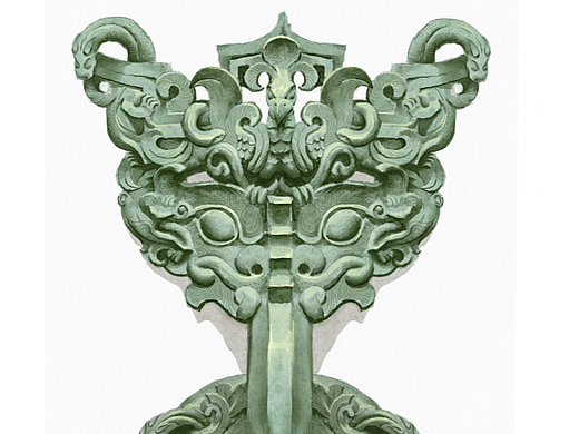 【水彩】透雕龙凤纹铜铺首