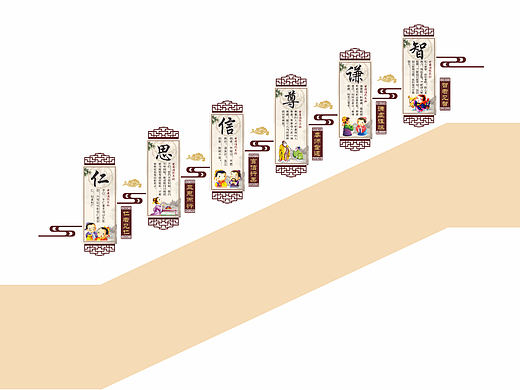 楼梯间文化墙 校园文化墙 礼仪文化墙