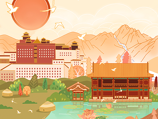 国风插画-避暑山庄