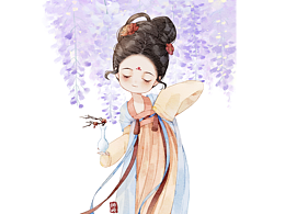 水彩古风少女