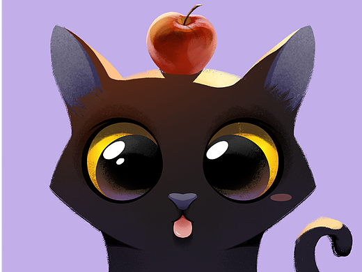 原创卡通搞怪头顶苹果的黑猫萌宠动物头像插画包装文创