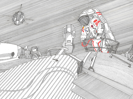航天员空间站出舱!去看星辰大海 —— 彩色钢笔插画