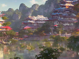 #AI創(chuàng)作實驗室#桂林，定場鏡頭，人物肖像，景深，Mako