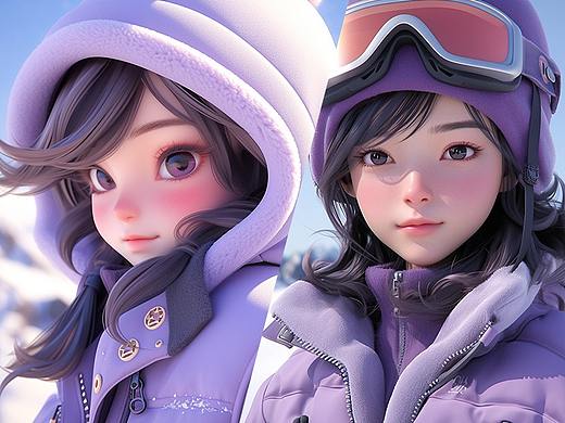 AIGC紫色系滑雪女孩🏂🏻