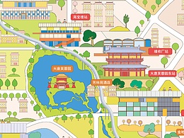 曲江5A级景区旅游观光轻轨地图插画