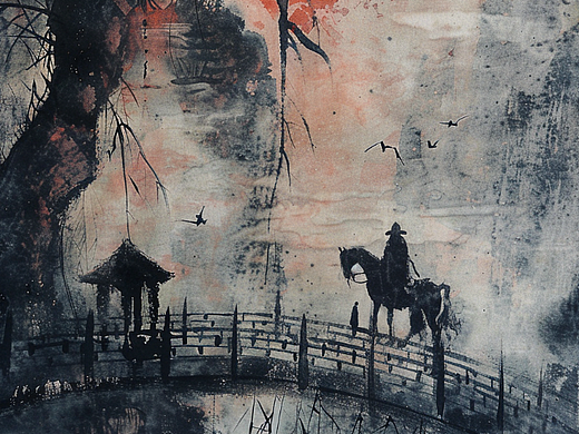 枯藤老树昏鸦，小桥流水人家，古道西风瘦马。夕阳西下，断肠人在天涯。