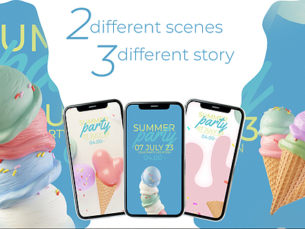 AE模板|清爽夏季派对冰淇淋掉落动画标题展示片头