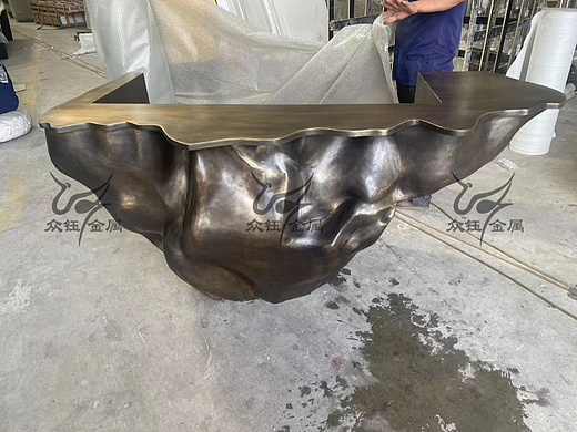 黄铜手工锻打吧台 异形铜做旧台面定做金属造型接待台