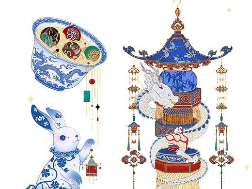 元宵｜青花复古插画系列