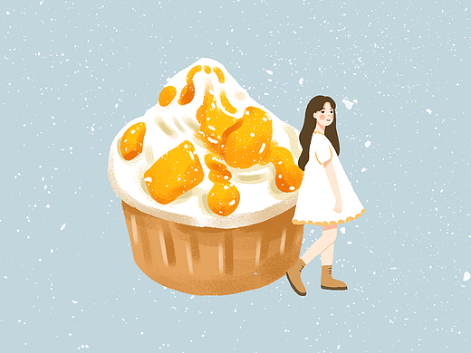 甜点女孩-174芒果流心奶油纸杯蛋糕女孩