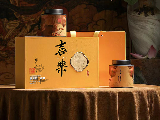 荷风雅趣瓷罐装系列橙色可装金骏眉武夷红茶岩茶可定制