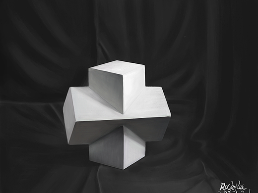 黑白灰石膏绘制——石膏十字棱柱绘制