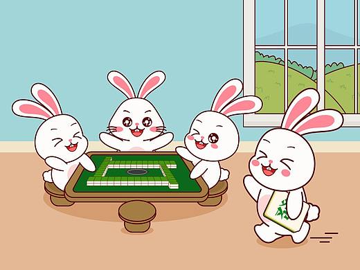 发财兔打麻将专用-微信表情包-原创兔子形象