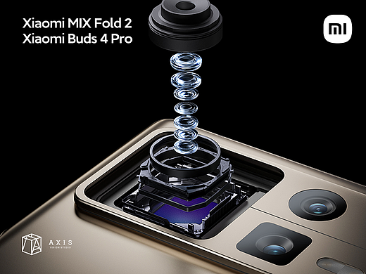 Xiaomi MIX Fold 2 & Buds 4 Pro内部结构及氛圍渲染圖
