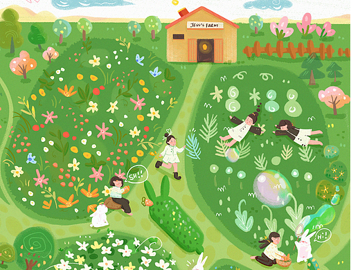 綠油油農(nóng)場（個人主頁-ZNjg1ODM4MDA=） - 兒童插畫 - 站酷設(shè)計師杏仁兒Jess.X.原創(chuàng)素材 - 站酷ZCOOL