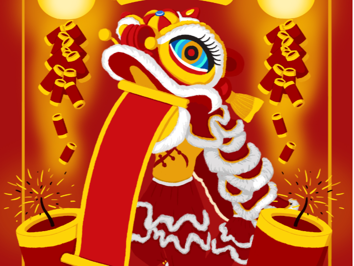 新年舞狮贺岁_画师花七-站酷ZCOOL