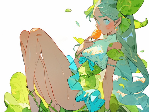 沙拉水果蔬菜系列女孩插画卡通壁纸 手机壳海报