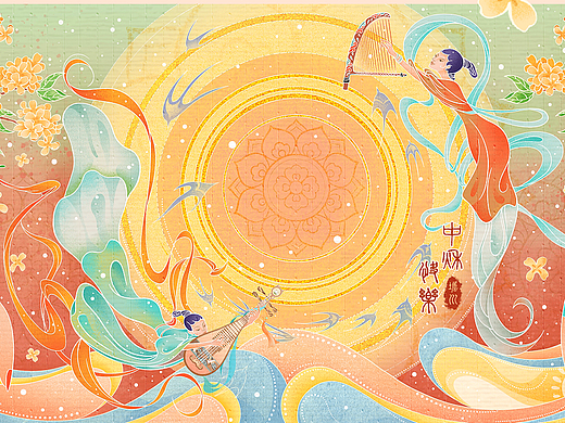   中秋×敦煌《中秋仲月夜》国潮包装礼盒插画