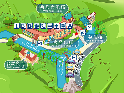 福建省福州市青云山、白马、水帘宫旅游景区导览图