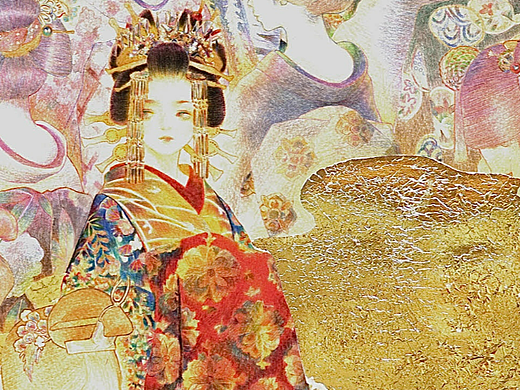 和风花魁-彩铅-金箔 银箔
