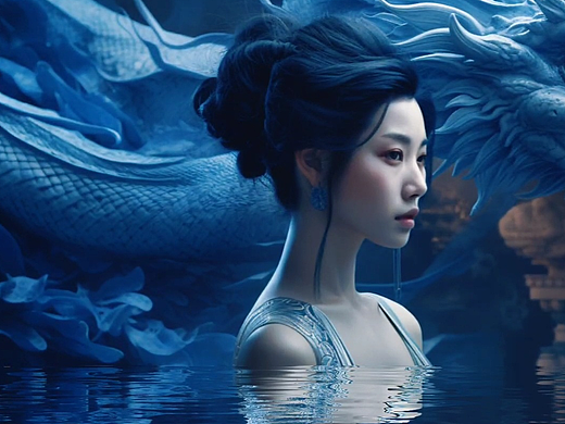 中国龙数字人像摄影《国风_蓝调》