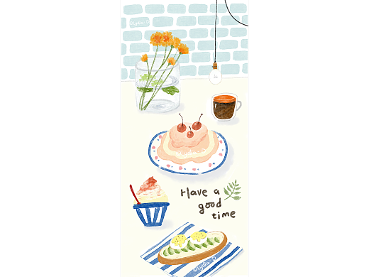 手绘简约壁纸-把眼睛叫醒-食物插画