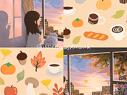 小杯子小程序消消卡秋天主题手绘/卡套设计