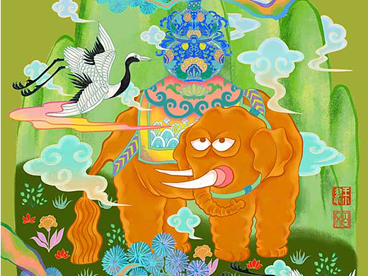 國(guó)風(fēng)插畫《太平有象》（個(gè)人主頁-ZNjI3MzUzNjQ=） - 商業(yè)插畫 - 站酷設(shè)計(jì)師百文BAIWEN原創(chuàng)素材 - 站酷ZCOOL