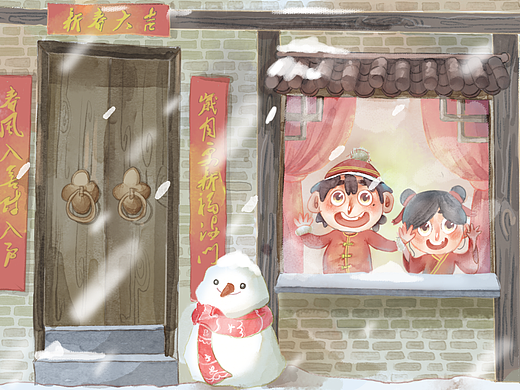 【儿童插画】过年下雪啦~