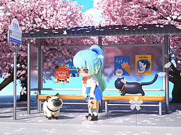 C4D春天的貓和女孩