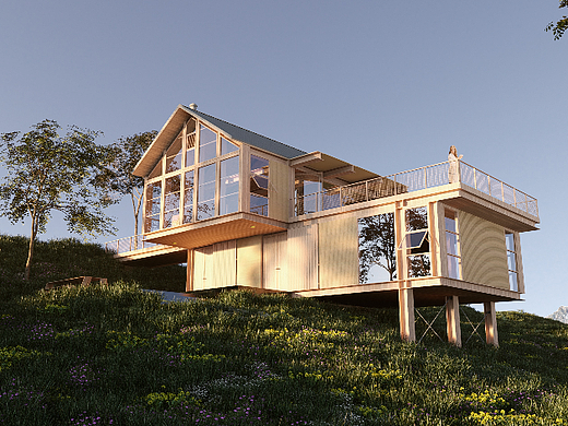 D5渲染器—山坡木屋（坚持直渲，不后期）