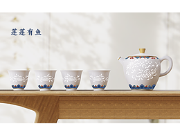 ”莲莲有鱼“”财源滚滚“古风陶瓷茶壶设计