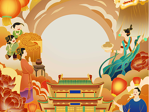 中秋月饼盒包装插画