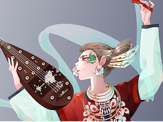 唐代紫檀嵌螺钿五弦琵琶拟人 676767