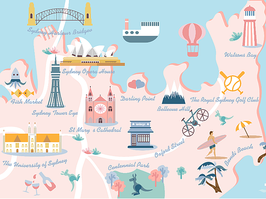 Tourist Map Illustration 地图插画系列-澳洲篇