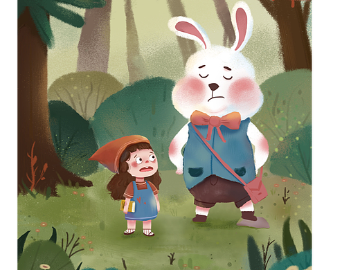 探险的女孩和兔子