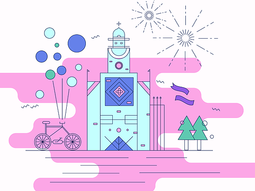 临摹 几何线性风城堡