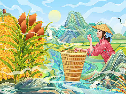 国潮插画 五谷丰登  五谷杂粮