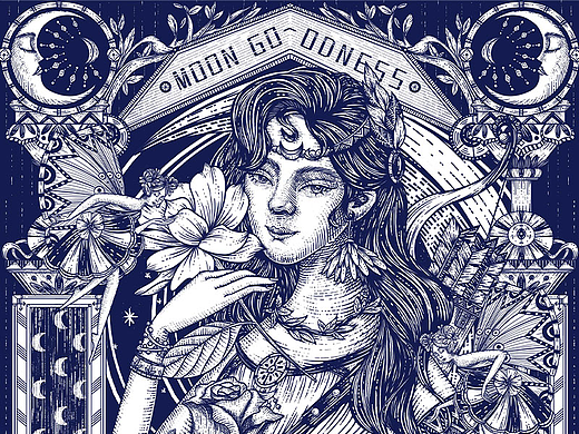 钢笔风格包装插画|香水|月神Luna