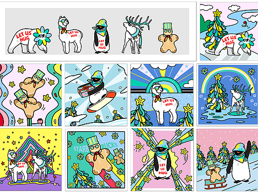 冬季圣诞小动物插图