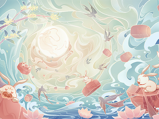 中秋奔月|新中式国风传统节日包装插画海报