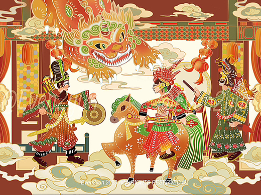 戏说新春•非遗文化•皮影戏｜国潮文创插画