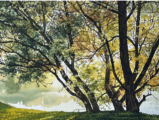 水彩风景——寒冬有秋光