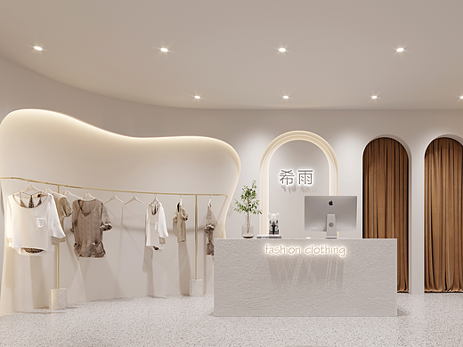 现代奶油风 | 女装店 | 弧形与氛围灯的高级感
