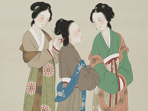 工笔画仕女图《闺蜜》
