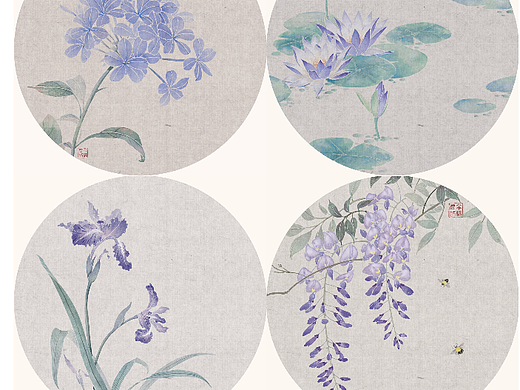 没骨 蓝紫色花卉 小品