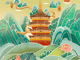 國潮風(fēng)杭州雷峰塔插畫