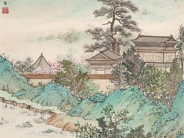 罗超山水作品《携琴访友》