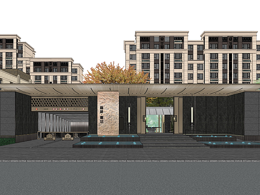 龙湖唐山新中式示范区景观SU模型下载