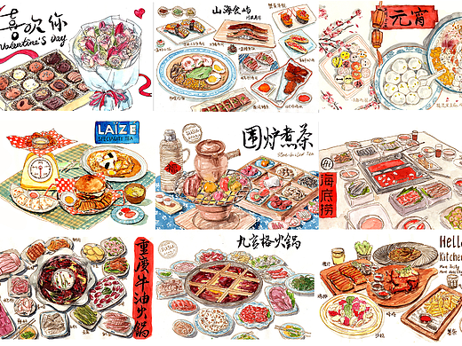 美食手绘|钢笔淡彩|美食治愈一切
